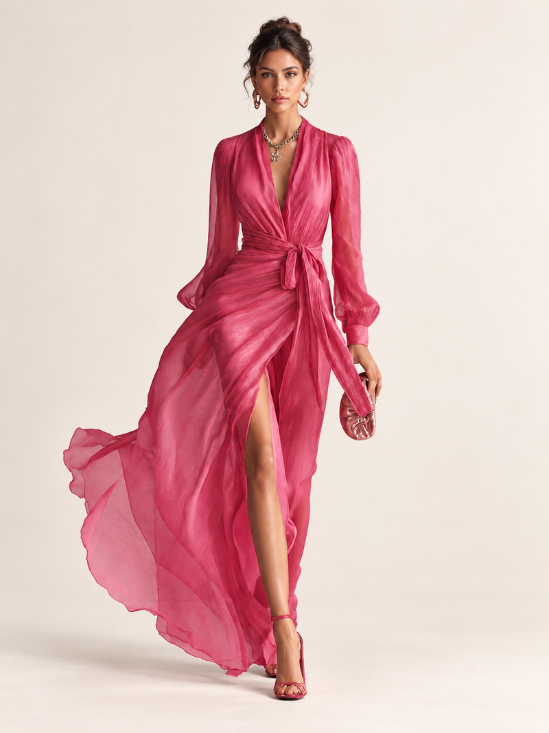 Rosalie | Lang chiffonkjole i rosa